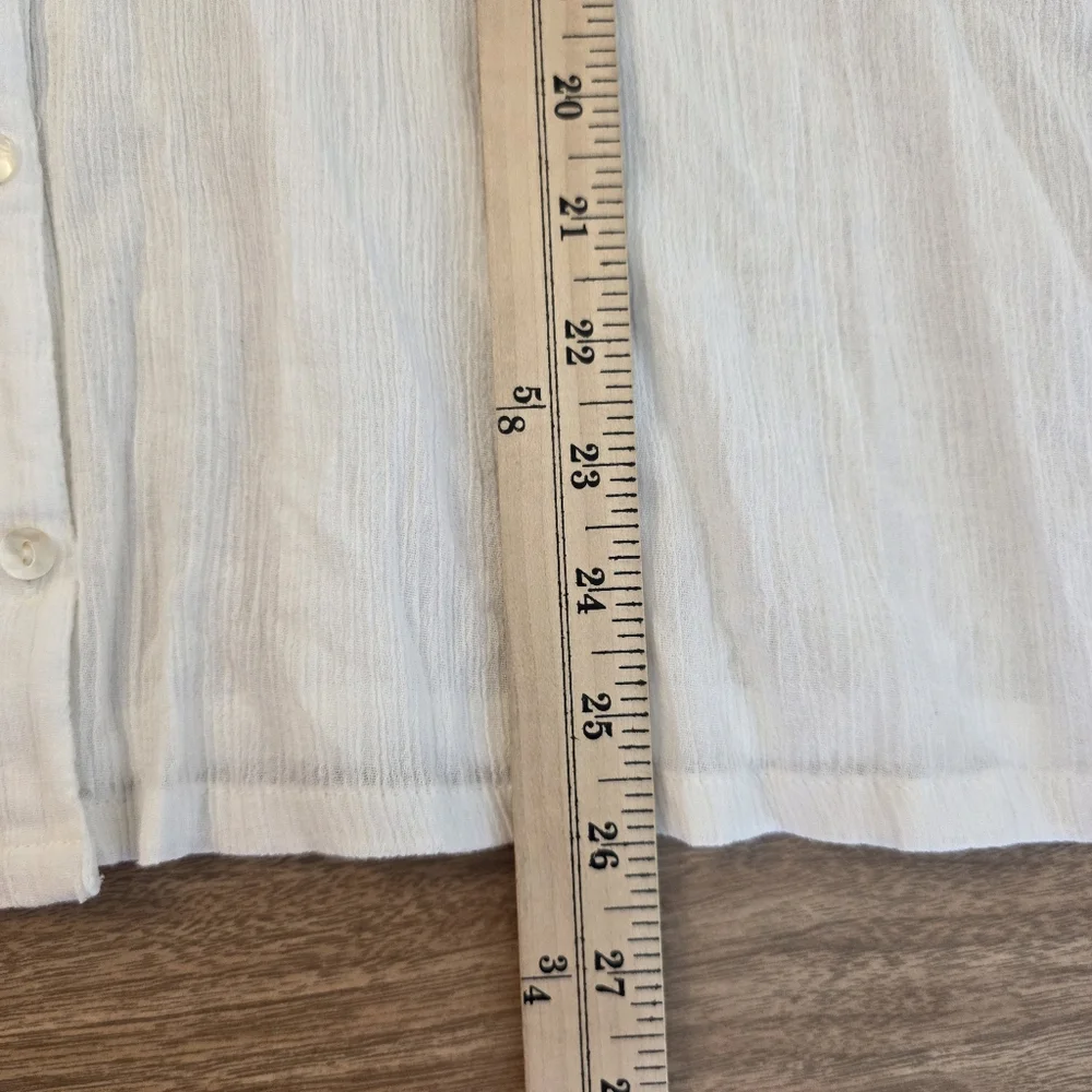 Lucky Brand Top Gauzy Eyelet Cutout Semi Sheer Button Down XLarge Shirt Boho - Picture 5 of 15